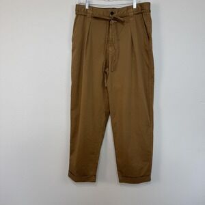 Closed Pants Women's 32 Brown Tan Organic Cotton Pleated Chino Trousers Belted